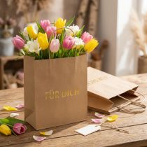 Artikel Papiertüten mit Henkel Aufdruck Natur/Gold 20×11×25cm 6 St