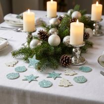 Artikel Streudeko Weihnachten Weiß/Türkis Pailletten 36 St