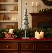 Artikel Deko-Tannenbaum aus Metall mit Stern und Standfuß 74 cm, silber