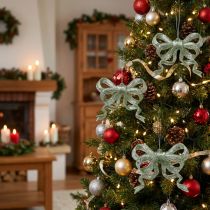 Artikel Christbaumschmuck Schleife 9cm mit Glitter Grün 12 St
