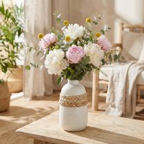Artikel Blumenvase weiß Keramik und Seegras Vase Sommerdeko H17,5cm