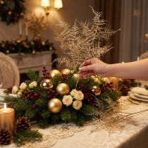 Artikel Künstlicher Farn Weihnachten Zierfarn Champagner 54cm 2St Deko-Farn Glitzer