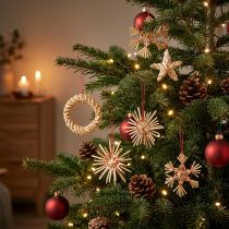 Artikel Traditionelle Strohsterne in Rot Natur als Weihnachtsbaumschmuck, ökologisch &amp; vielseitig – 17er Set, Ø4-6cm