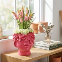 Artikel Pflanzkopf Übertopf Büste Polyresin Pink 13,5x13x14cm - Stilvolle Dekoration