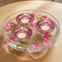 Artikel Schwimmschale Teelichthalter Glas Silber Lila Ø7cm 3er Set Vintage-Deko