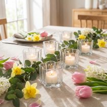 Artikel Blauer Glas Teelichthalter Blume Ø7,5cm H6cm 6er Set