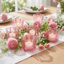 Artikel Teelichthalter Glas Rosa Blütenform Ø7,5cm H6cm 6er-Set