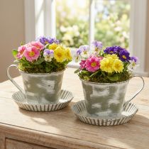 Artikel Deko Tasse Metalleffekt Weiß Vintage 2er-Set Ø9cm H8cm