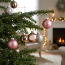 Artikel Elegante Glas-Weihnachtskugeln Rosa Grau 50mm Christbaumschmuck 24er-Set