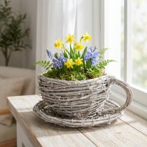 Artikel Rustikale Teetasse aus geflochtener Weide in Weiß-Grau, 13 cm, dekorativ und vielseitig