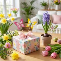 Artikel Schmetterlingsstecker aus Holz 28,5cm – Kreativer Bastelbedarf für Floristik & Geschenkdeko im 12er-Set