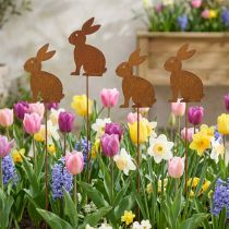 Artikel Gartenstecker Hase Osterdeko Edelrost aus Metall 11x15cm 4er-Set