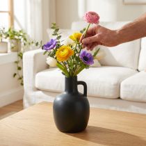 Artikel Mini Keramikvase Matt Schwarz mit Henkel Ø9cm H14,5cm