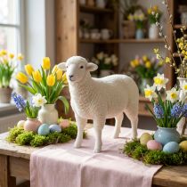 Artikel Schaf Deko Figur Tischdeko Ostern Weiß Beflockt 30×28cm