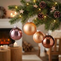 Artikel Glas-Weihnachtskugeln Rosa Apricot 24 Stück Ø6cm für festliche Deko