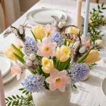 Artikel Federzweig Deko Stecker 37cm mit Naturfedern und Eiern für Osterdeko Blumenarrangements 12 Stück