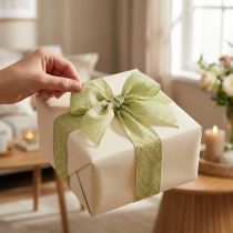 Artikel Dekoband Polyester Glittergewebe 55mm 15m Hellgrün für Geschenkverpackungen und Dekoration