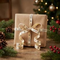 Artikel Nachhaltiges Kräuselband Weiß Geschenkband Weihnachten "Ho Ho Ho" 10mm 100m
