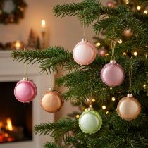 Artikel Weihnachtsbaumanhänger Glas Macaron Pastellfarben 6cm Set 6