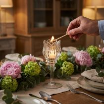 Artikel Teelichthalter Glas 17cm in Blumenform - Elegantes Deko-Highlight für eine stilvolle Atmosphäre