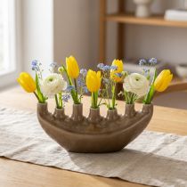 Artikel Deko Vase Schiffchen Braun Keramik, 7 Öffnungen, Modern