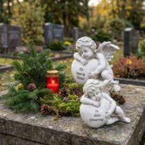 Artikel Engel-Figuren Herz Polyresin 13cm Grau 2er-Set Grabdekoration