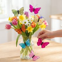 Artikel Deko Schmetterlinge 7cm aus echten Federn mit Draht - Set 12 Stück Farbmix