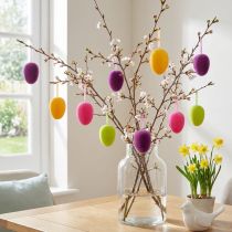 Artikel Ostereier Aufhänger Beflockt 4 Farben 9,5 cm 8 Stück Deko Frühling