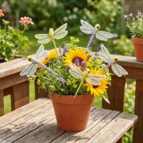 Artikel Libelle Deko am Draht Sommer Gelb Lila 8x8cm 12 Stk – Sommerliche Tischdekoration