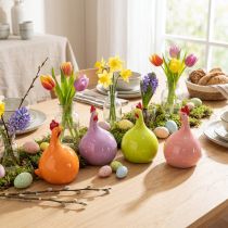 Artikel Keramik Hühner Dekofiguren 10,5 cm bunt im 4er-Set für Osterdekoration