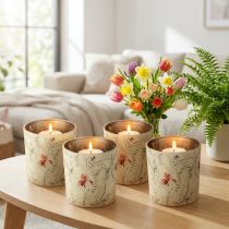 Artikel Deko Windlicht Glas Set mit floralem Muster 8 cm 4 Stück