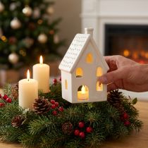 Artikel Windlicht Haus Keramik Tischdeko Advent Weiß H18cm