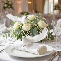 Artikel Deko Taubenpaar mit Glitter und Federkleid, Weiß, 16cm, Hochzeit und Event Deko