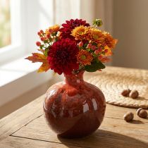 Artikel Keramik Granatapfel Vase Rot Braun Ø10,5cm H12cm für Herbstdeko und Weihnachten