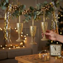 Artikel Champagnerglas Dekoaufhänger Hellgold - Silvester & Weihnachten - 15cm, 3er-Set