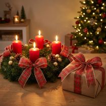Artikel Weihnachtsband kariert Rot Grün Gold 25mm Deko-Band 20m festlich
