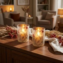 Artikel Glas-Windlicht im floralen Design 12,5 cm, 2er Set, beige