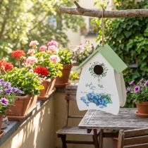 Artikel Vogelhaus aus Holz mit floralem Vintage-Design, 21cm hoch, mintgrünes Dach