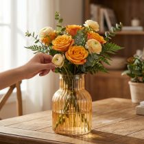 Artikel Blumenvase Glas Orange Rillen Ø13,5cm H20cm