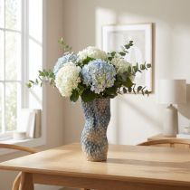 Artikel Korallen Deko Vase Keramik Blau Beige Maritim geschwungen H20cm