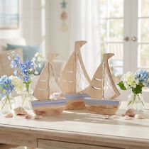 Artikel Segelboot Holzdeko maritim 3er Set Natur Hellblau 25,5×16,5cm