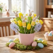 Artikel Blumenstecker Holz Osterhase Frühling Deko Grün Gelb 32cm 8 Stk