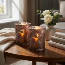 Artikel Deko Glas Windlicht Pfingstrosen Silber Braun H12,5cm 2 St - Eleganz für Gaststätten mittels Frühlingsdeko