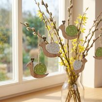 Artikel Deko Schnecke Holz Hängedeko Natur Grün Frühling Sommer 6,5cm 12er-Set