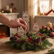 Artikel Dekostecker Weihnachten Holzhäuser Rustikal Gemütlich 4,5x5cm 12er-Set
