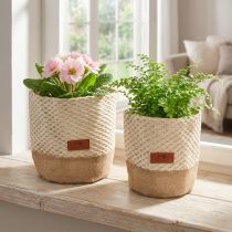 Artikel Stoffkörbchen Utensilo Übertopf Natur Creme Ø16cm Ø19cm