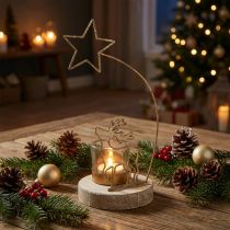 Artikel Teelichthalter Rentier und Weihnachtsstern Metall Ø10cm H24cm