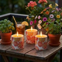 Artikel Kerzen Outdoor Keramik Citronella Duft Frucht 3er-Set