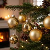 Artikel Baumkugel, Christbaumschmuck, Weihnachtskugel Golden H8,5cm Ø7,5cm Echtglas 12St
