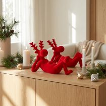 Artikel Dekofigur Rentier Kunststoff beflockt Rot liegend 24cm 2er-Set